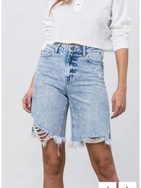 Insane Gene HR Frayed Hem Bermuda Denim Shorts NWOT Size Small